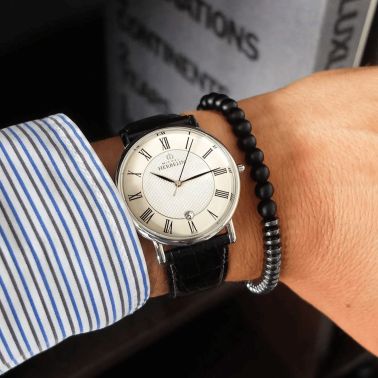 Montre Herbelin Classique quartz cadran argenté bracelet cuir 38 mm