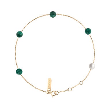 Bracelet Claverin Hope Five en or jaune pierres en malachite et perle blanche