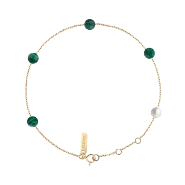 Bracelet Claverin Hope Five en or jaune pierres en malachite et perle blanche