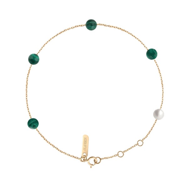 Bracelet Claverin Hope Five en or jaune pierres en malachite et perle blanche