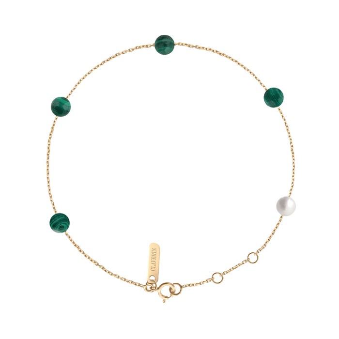 Bracelet Claverin Hope Five en or jaune pierres en malachite et perle blanche