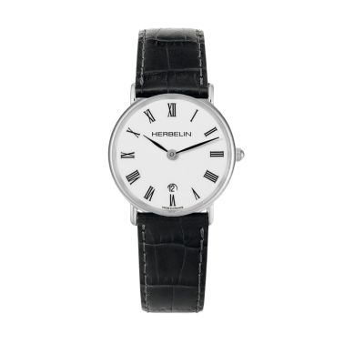 Herbelin Classique quartz white dial black leather strap 26 mm