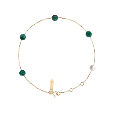 Bracelet Claverin Hope Five en or jaune pierres en malachite et perle blanche