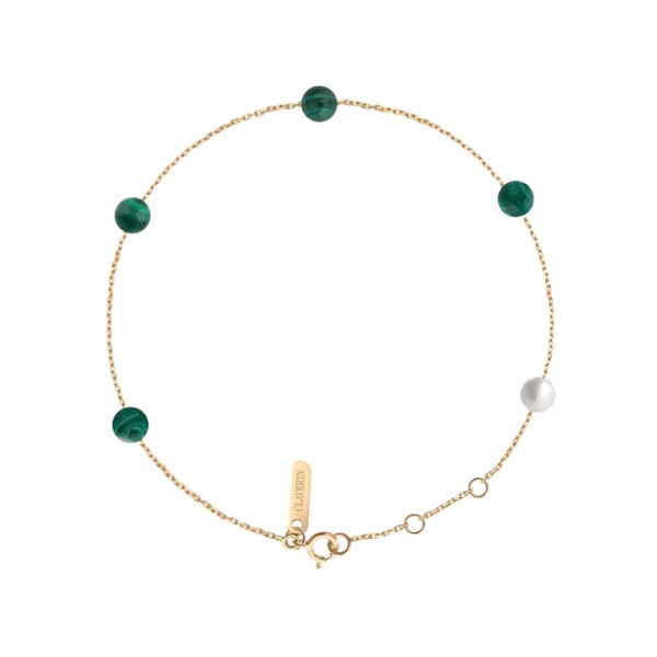 Bracelet Claverin Hope Five en or jaune pierres en malachite et perle blanche