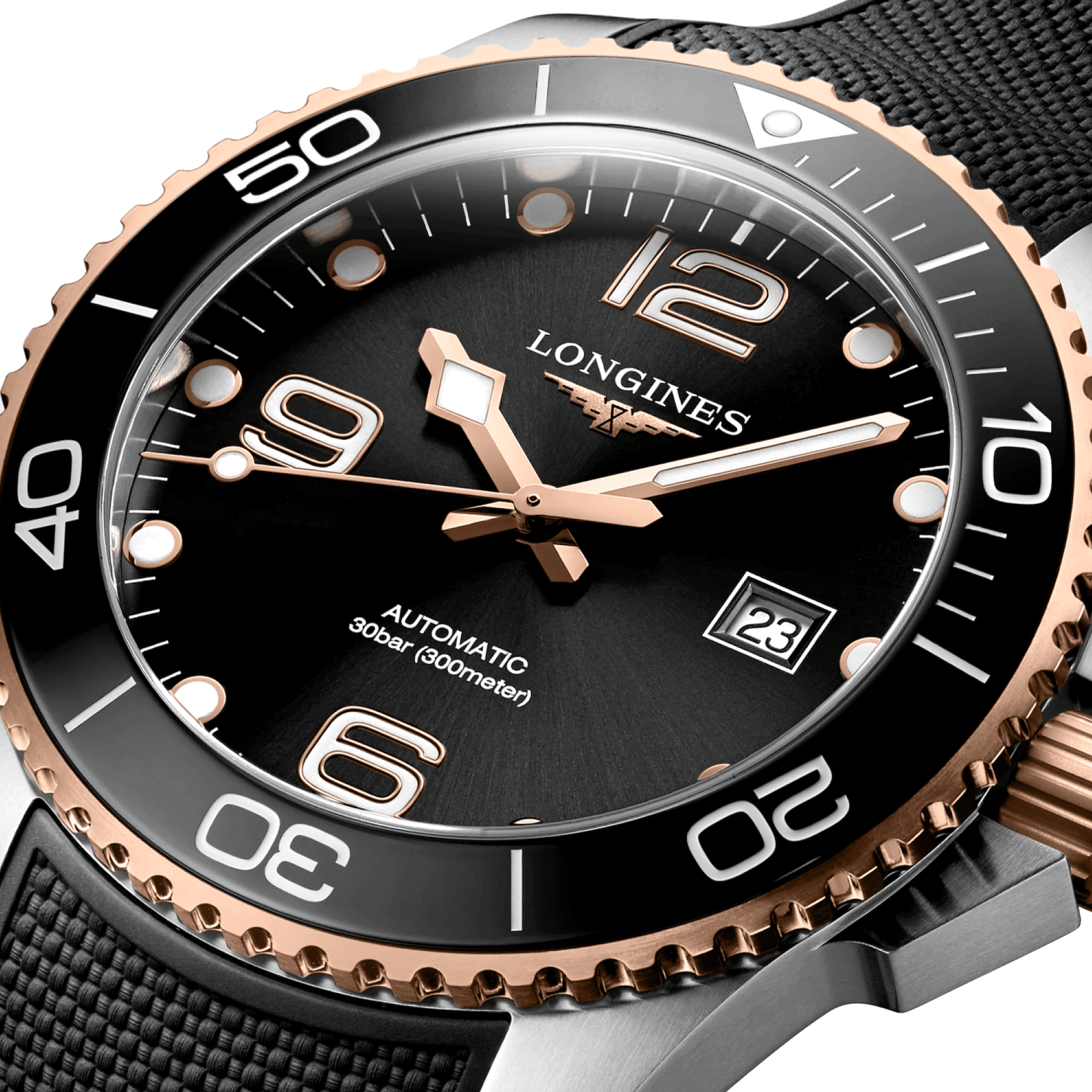 Longines HydroConquest automatic watch black dial black rubber strap 43 mm L3.782.3.58.9