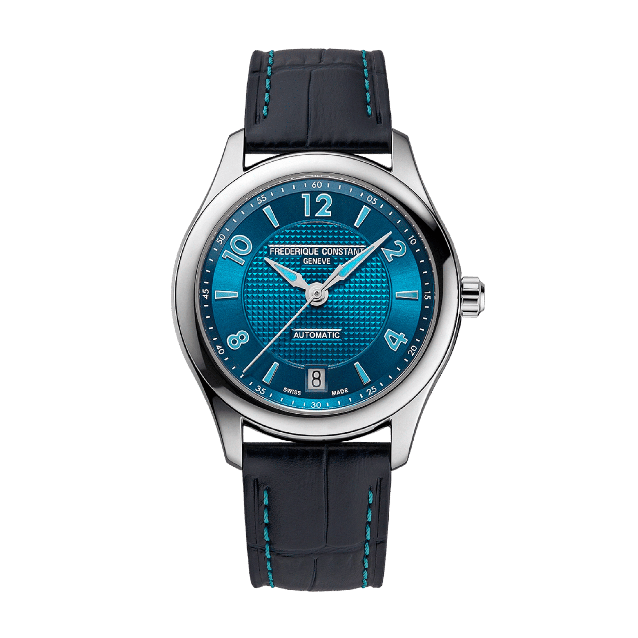Montre Frédérique Constant Runabout Automatique cadran bleu électrique bracelet cuir 36 mm
