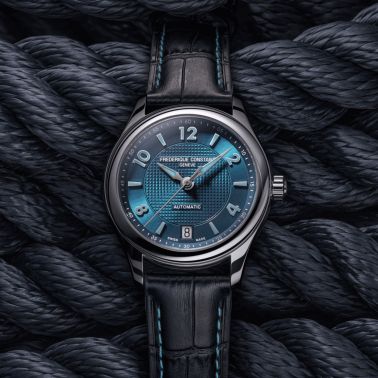 Montre Frédérique Constant Runabout Automatique cadran bleu électrique bracelet cuir 36 mm