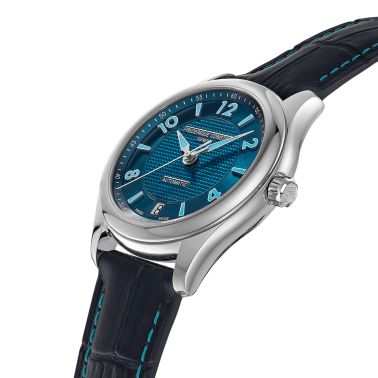 Montre Frédérique Constant Runabout Automatique cadran bleu électrique bracelet cuir 36 mm