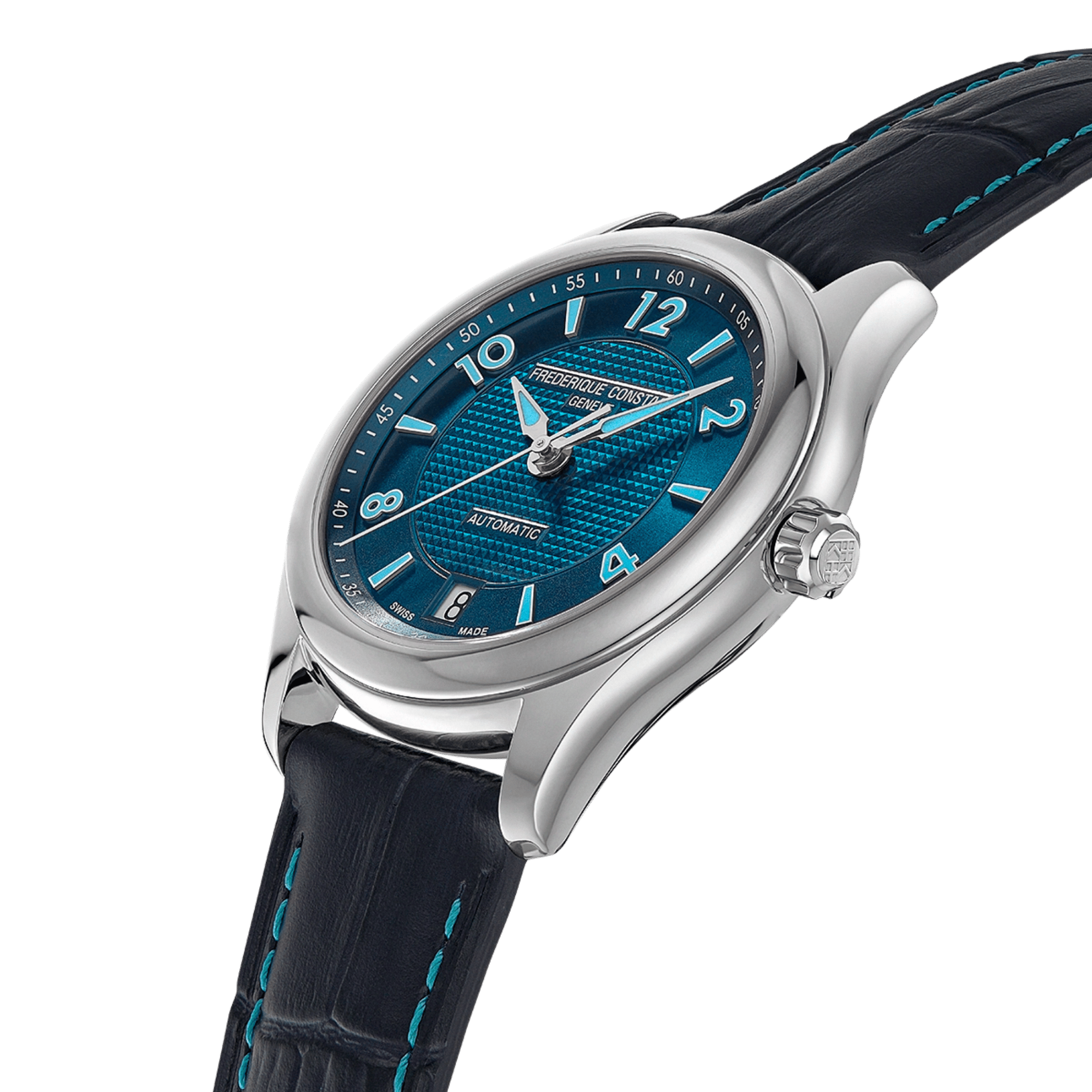 Montre Frédérique Constant Runabout Automatique cadran bleu électrique bracelet cuir 36 mm