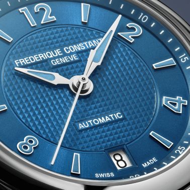 Montre Frédérique Constant Runabout Automatique cadran bleu électrique bracelet cuir 36 mm