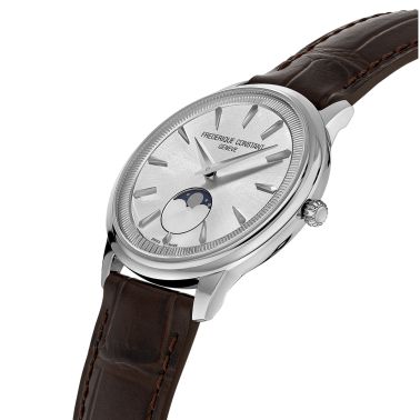 Montre Frédérique Constant Classics Moneta Moonphase quartz cadran argent bracelet cuir 37 mm