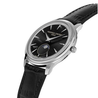 Montre Frédérique Constant Classics Moneta Moonphase quartz cadran noir bracelet cuir 37 mm