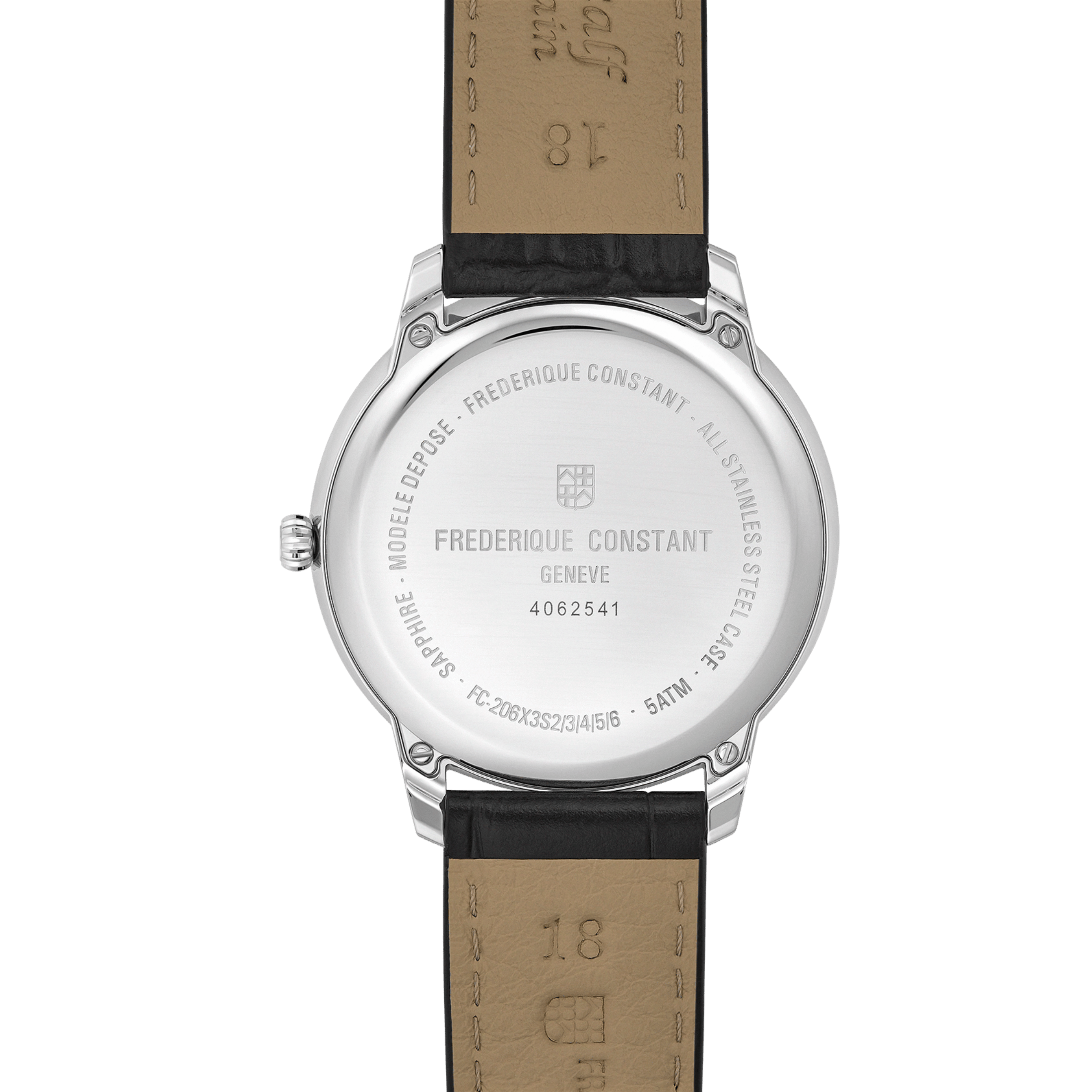 Montre Frédérique Constant Classics Moneta Moonphase quartz cadran noir bracelet cuir 37 mm