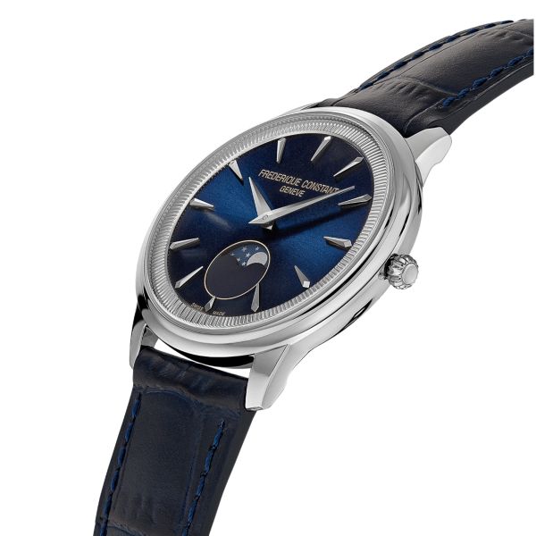 Montre Frédérique Constant Classics Moneta Moonphase quartz cadran bleu bracelet cuir 37 mm