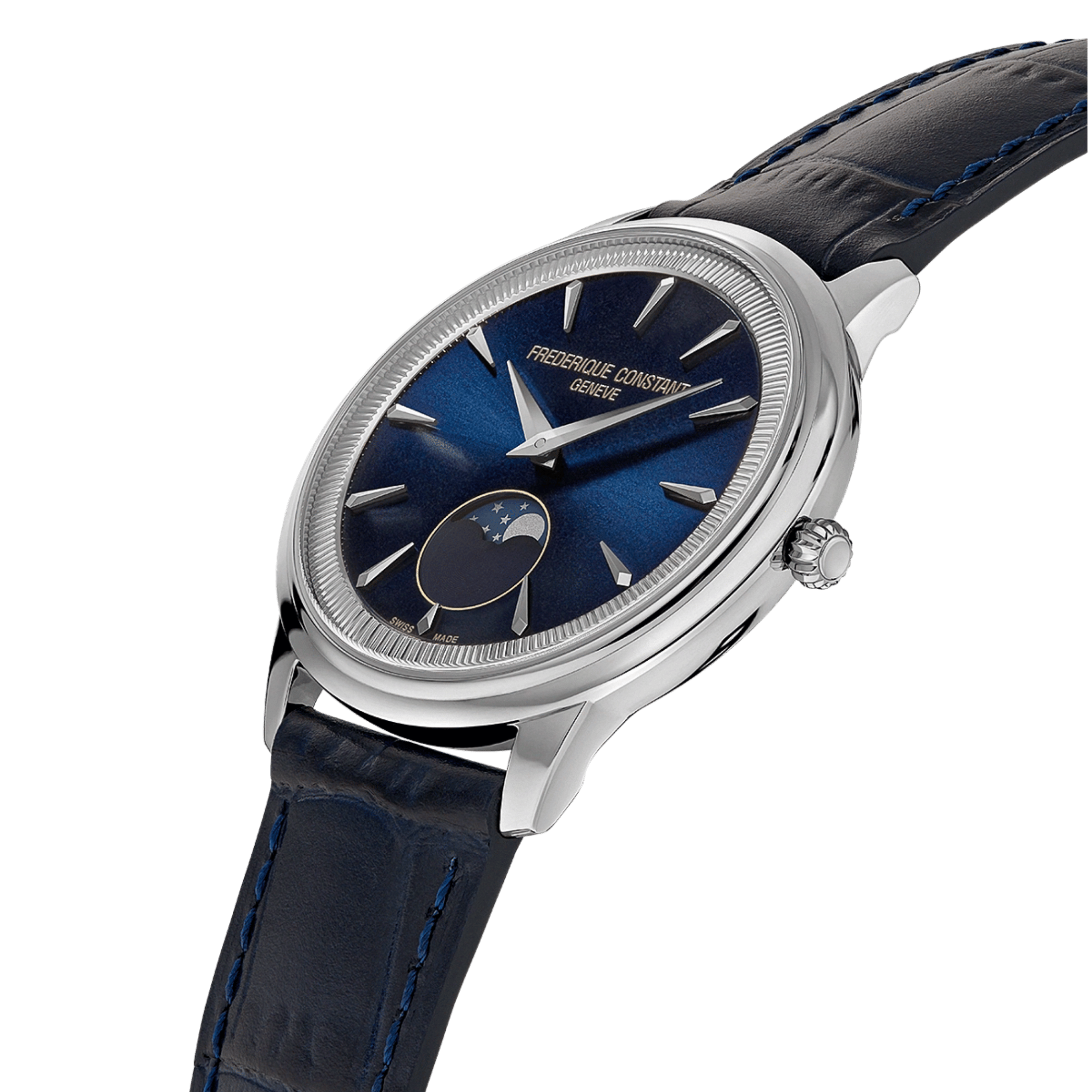 Montre Frédérique Constant Classics Moneta Moonphase quartz cadran bleu bracelet cuir 37 mm