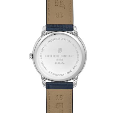 Montre Frédérique Constant Classics Moneta Moonphase quartz cadran bleu bracelet cuir 37 mm