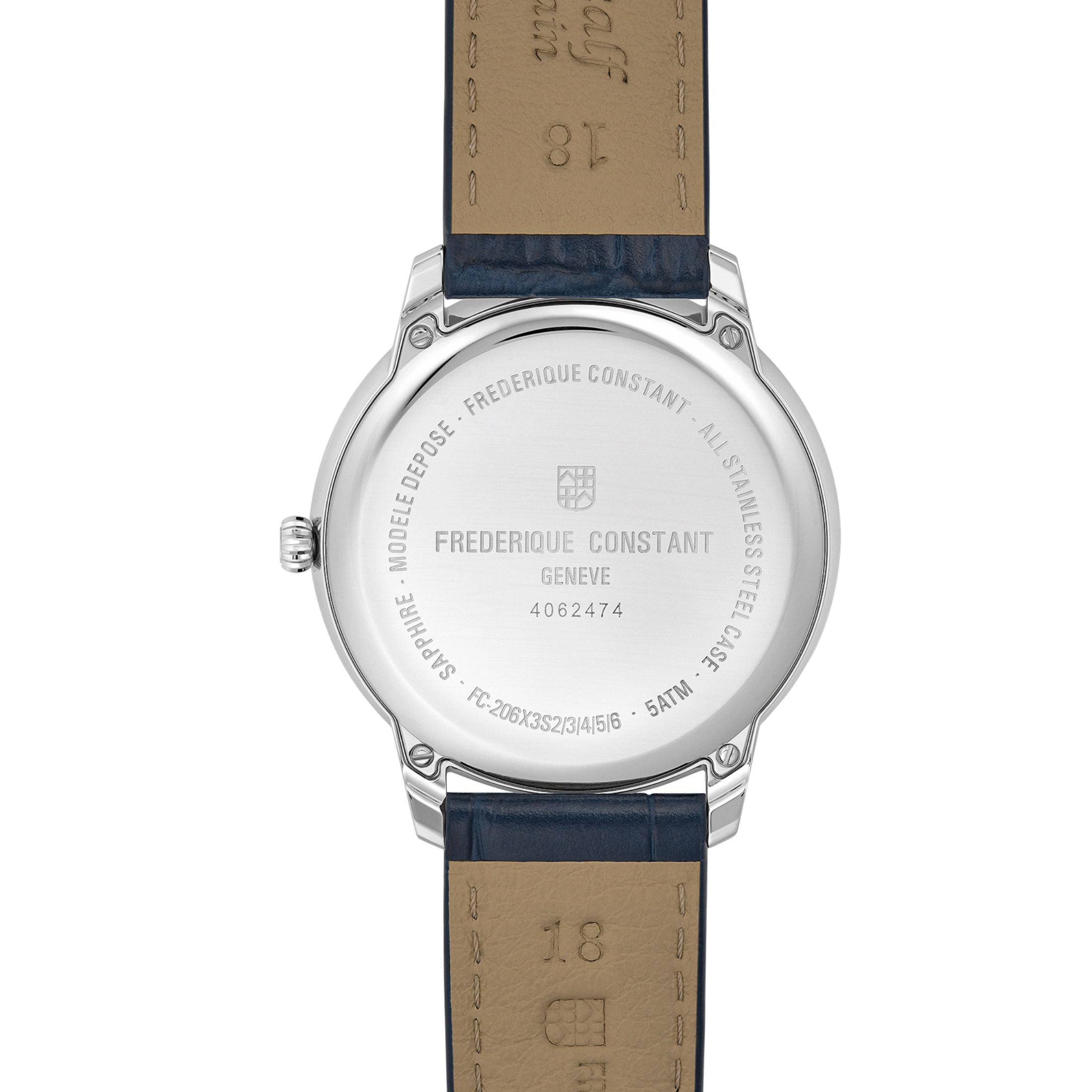 Montre Frédérique Constant Classics Moneta Moonphase quartz cadran bleu bracelet cuir 37 mm