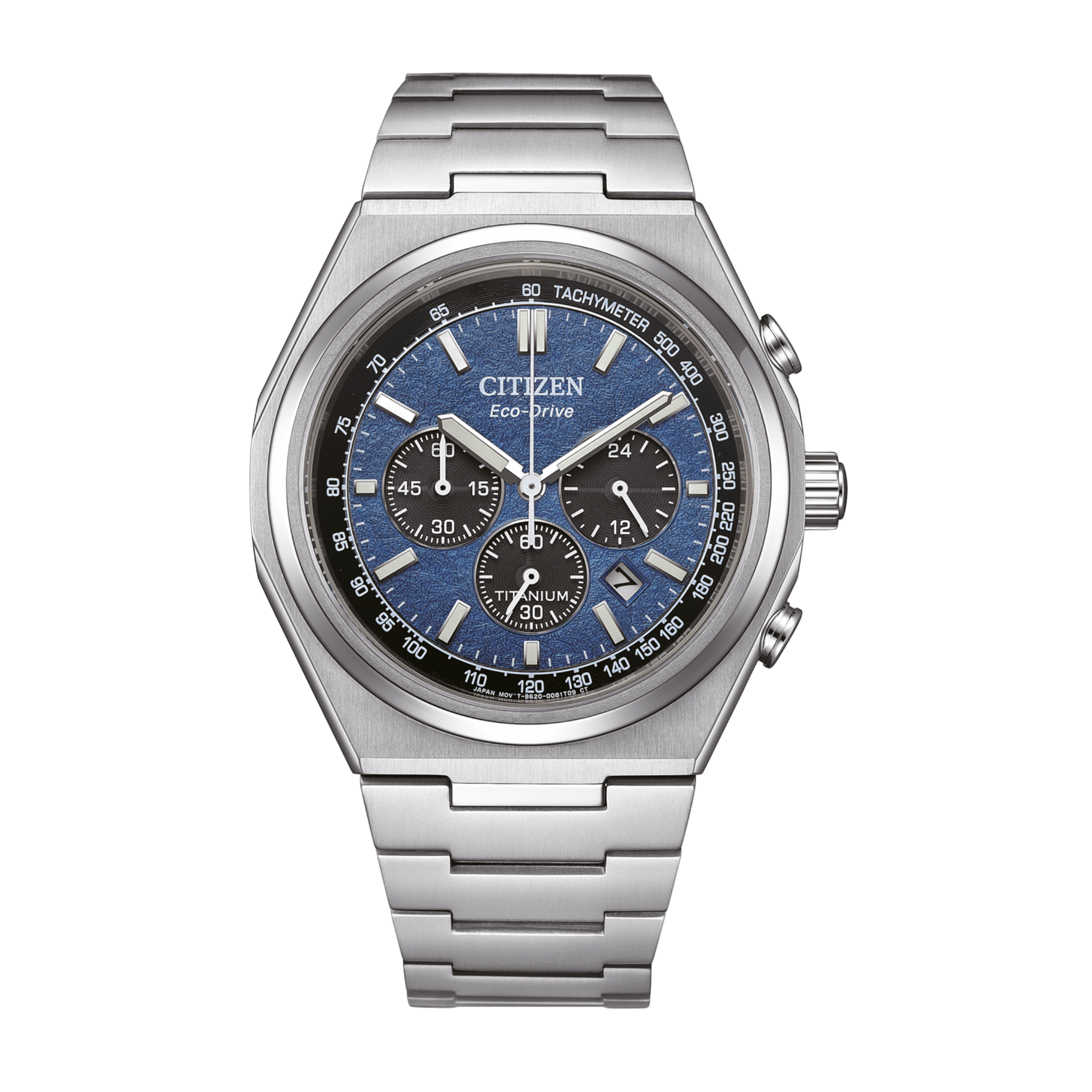 Citizen Super Titanium Chronograph Quartz Eco-Drive blue dial titanium bracelet 42,5 mm