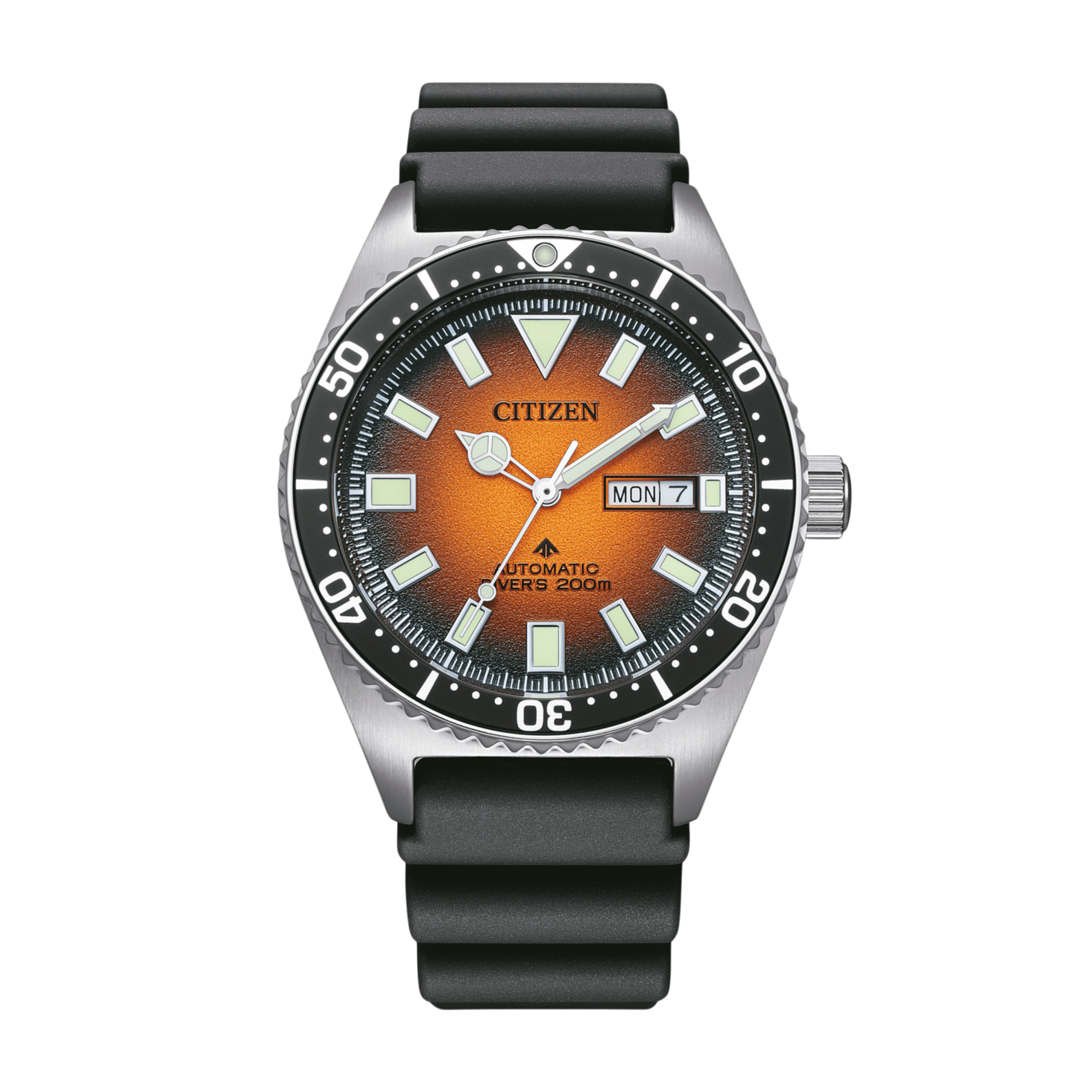 Montre Citizen Promaster Marine automatique cadran orange bracelet caoutchouc 41 mm