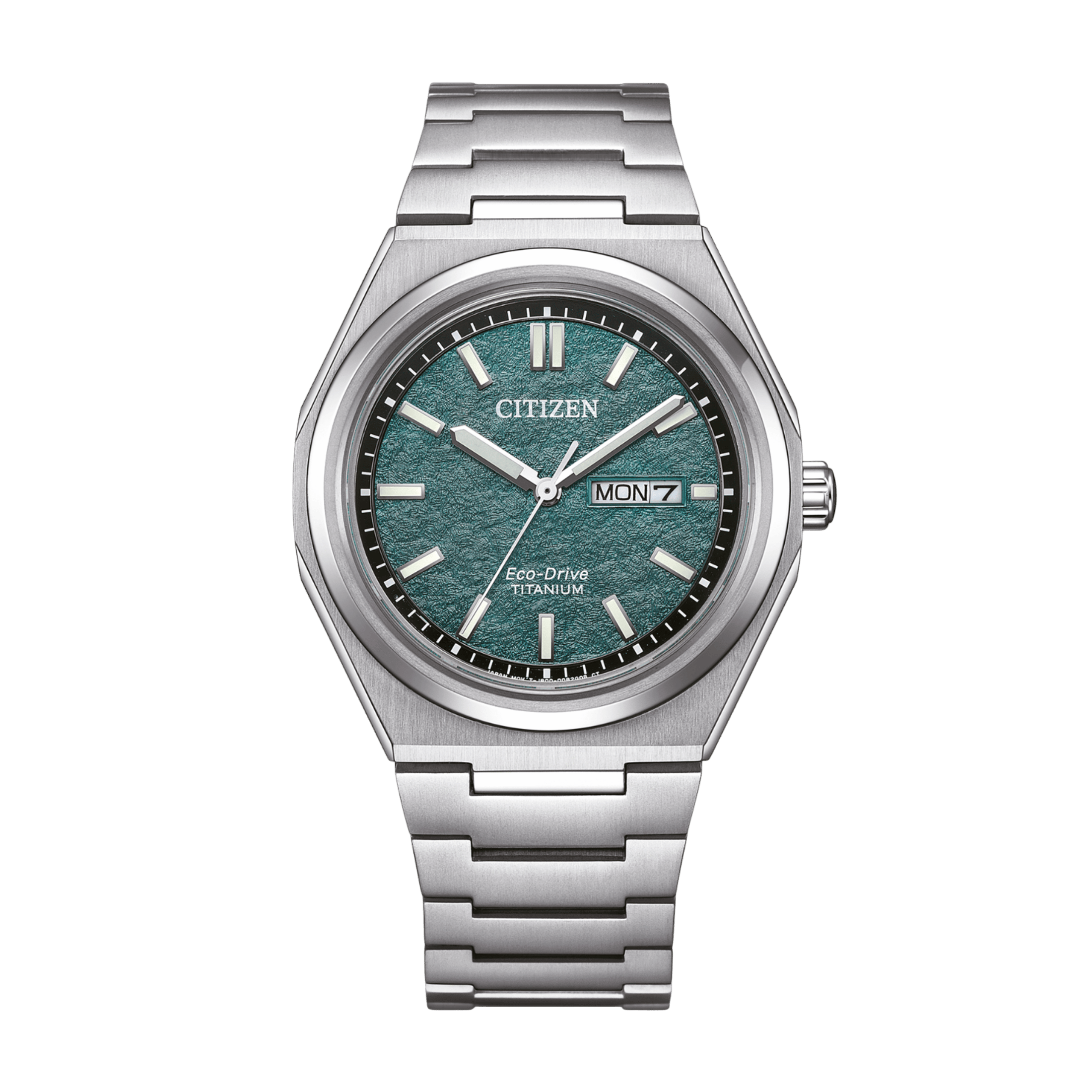 Montre Citizen Super Titanium Day-Date Eco-Drive cadran vert bracelet titane 39,5 mm