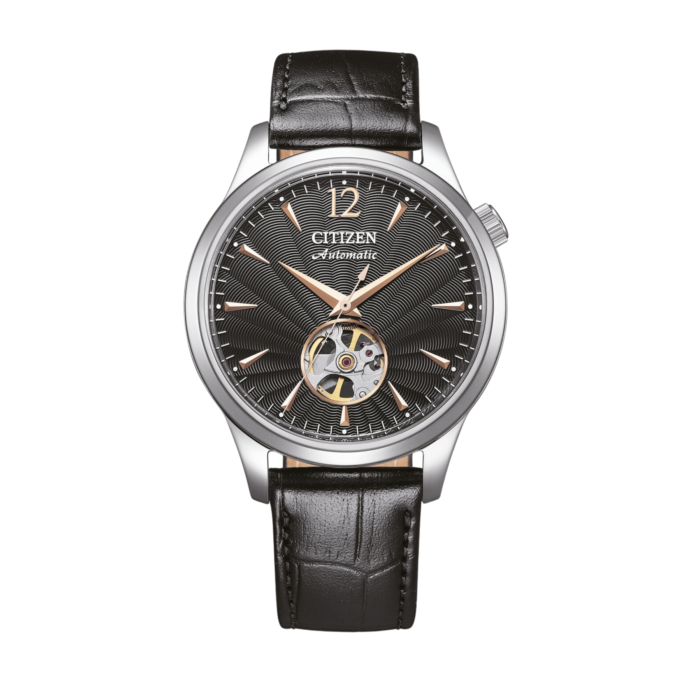 Citizen Platform Elegance Open Heart automatic black dial leather strap 40 mm