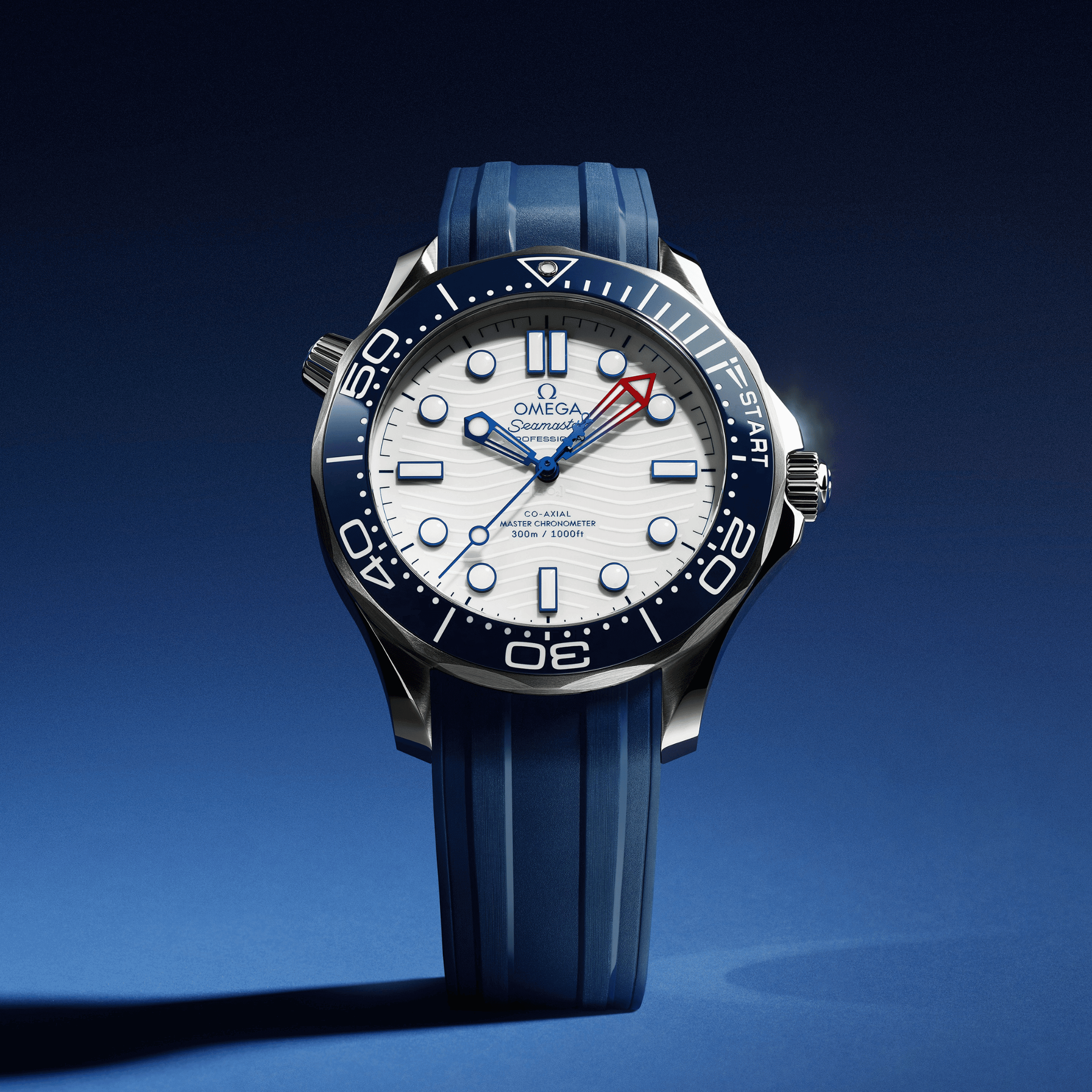 Omega Seamaster Diver 300M America’s Cup Co-Axial Master Chronometer white dial rubber strap 42 mm