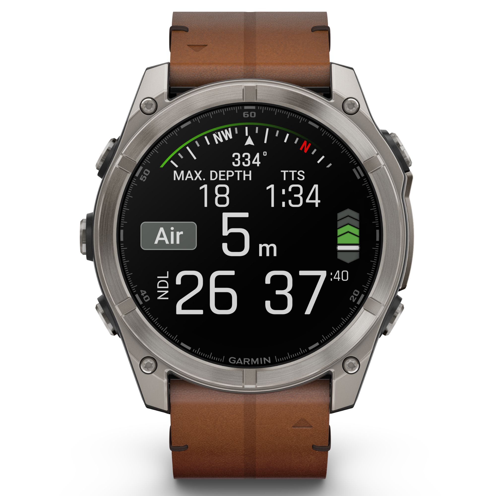 Garmin Fenix 8 AMOLED Sapphire Titanium Titanium watch brown leather and black silicone straps 51 mm
