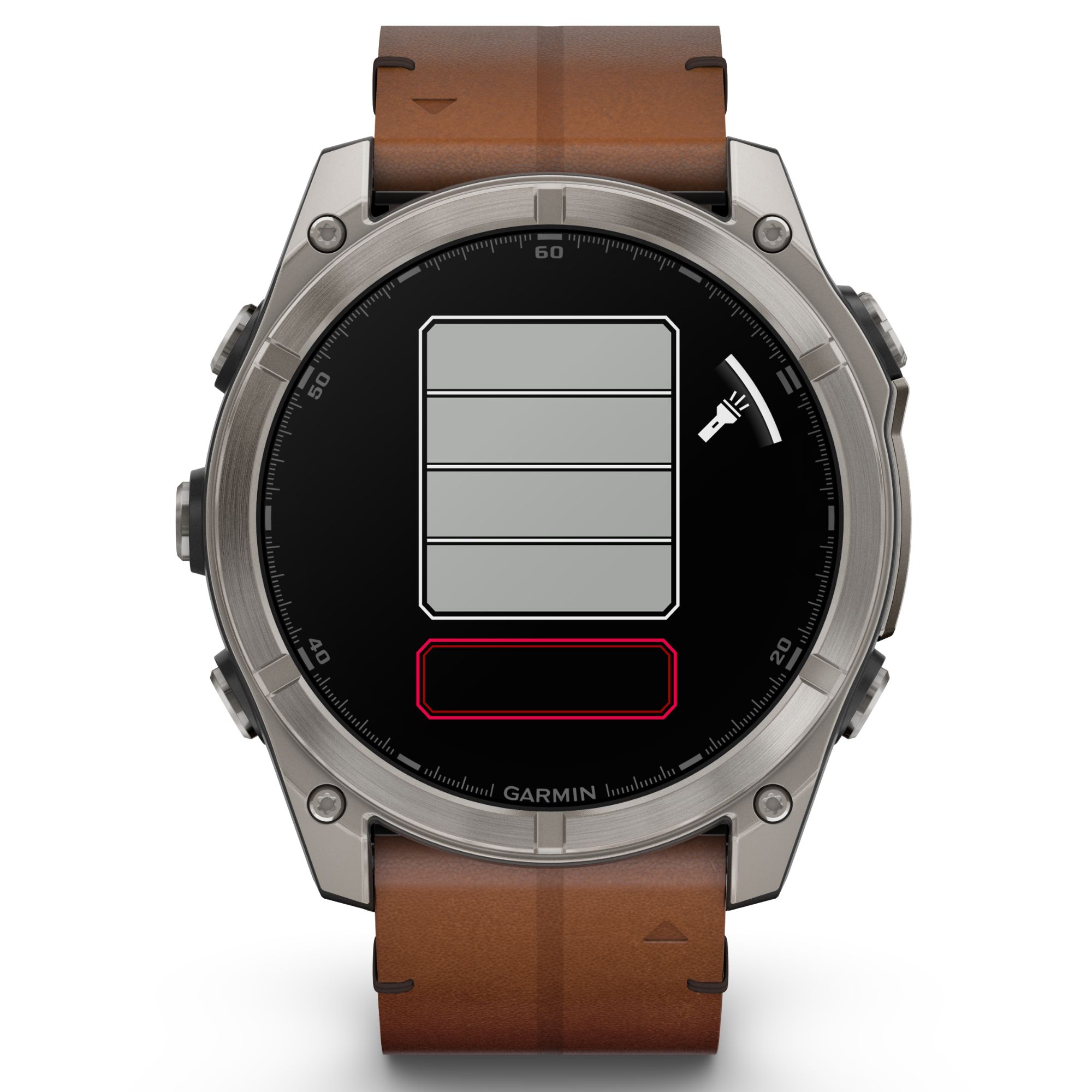 Garmin Fenix 8 AMOLED Sapphire Titanium Titanium watch brown leather and black silicone straps 51 mm