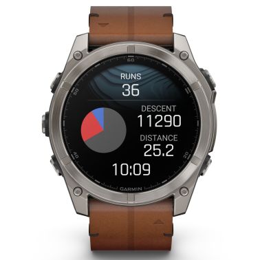 Garmin Fenix 8 AMOLED Sapphire Titanium Titanium watch brown leather and black silicone straps 51 mm