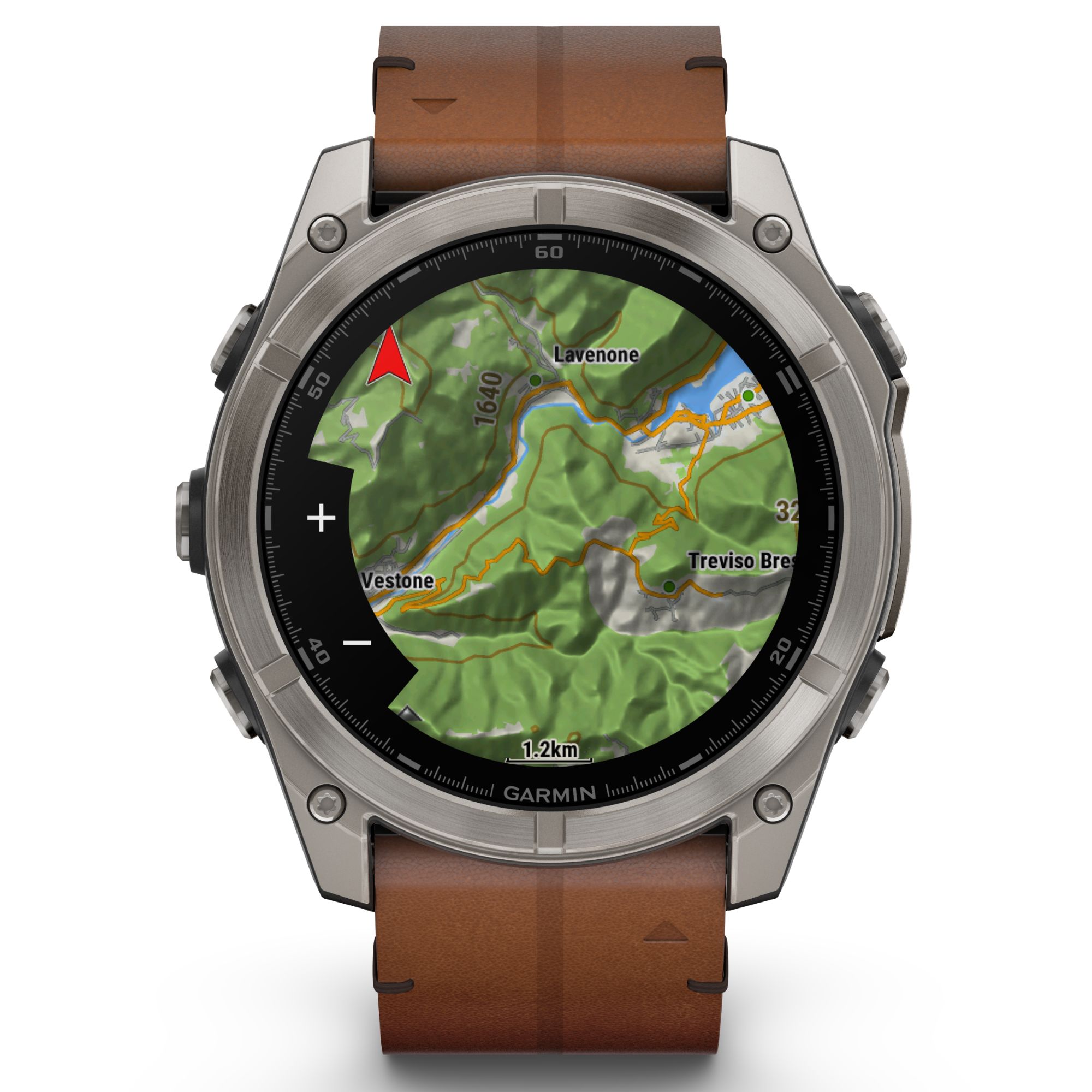 Garmin Fenix 8 AMOLED Sapphire Titanium Titanium watch brown leather and black silicone straps 51 mm