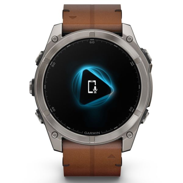 Garmin Fenix 8 AMOLED Sapphire Titanium Titanium watch brown leather and black silicone straps 51 mm