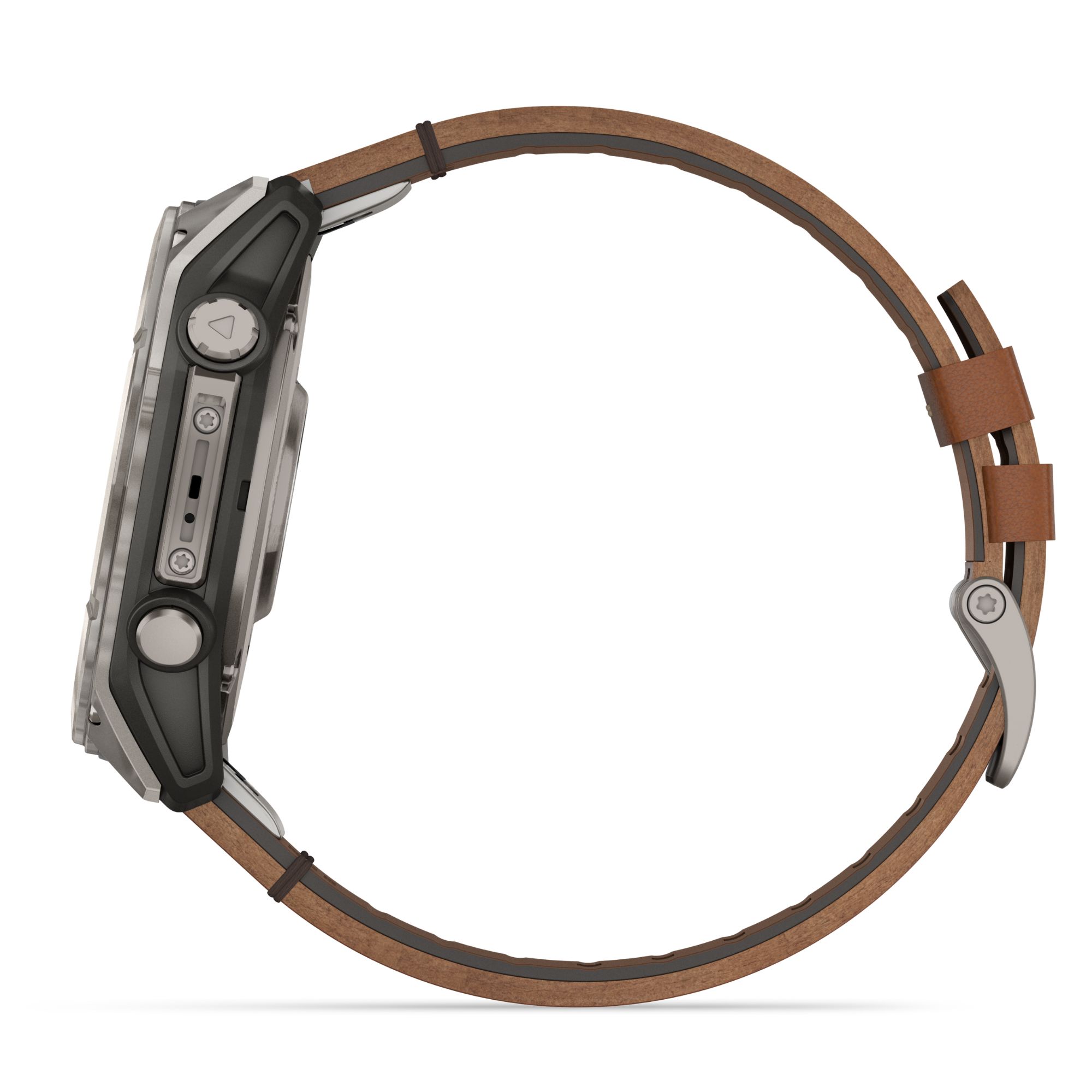 Garmin Fenix 8 AMOLED Sapphire Titanium Titanium watch brown leather and black silicone straps 51 mm