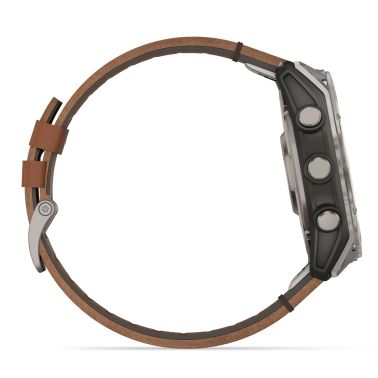 Garmin Fenix 8 AMOLED Sapphire Titanium Titanium watch brown leather and black silicone straps 51 mm