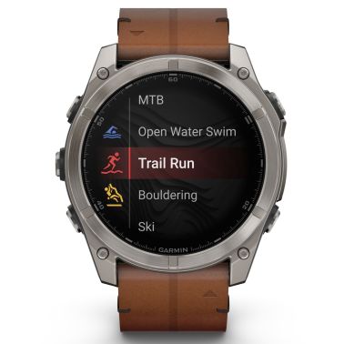 Garmin Fenix 8 AMOLED Sapphire Titanium Titanium watch brown leather and black silicone straps 51 mm
