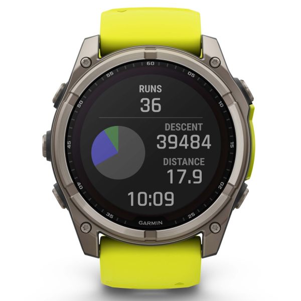 Garmin Fenix 8 Sapphire Solar Edition Titanium Titanium watch yellow graphite silicone strap 51 mm Lepage