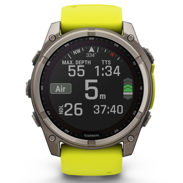 Montre Garmin Fénix 8 Sapphire Solar Edition Titane Titanium bracelet jaune-graphite 51 mm