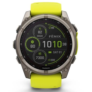 Montre Garmin Fénix 8 Sapphire Solar Edition Titane Titanium bracelet jaune-graphite 51 mm