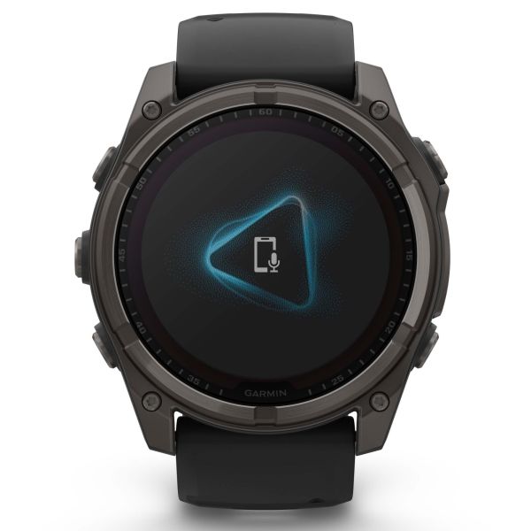 Montre Garmin Fénix 8 Sapphire Solar Edition Titane Carbon Gray DLC bracelet silicone noir 51 mm