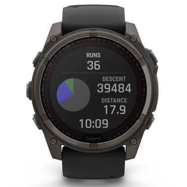 Montre Garmin Fénix 8 Sapphire Solar Edition Titane Carbon Gray DLC bracelet silicone noir 51 mm