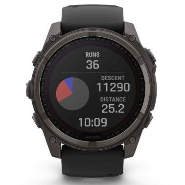 Montre Garmin Fénix 8 Sapphire Solar Edition Titane Carbon Gray DLC bracelet silicone noir 51 mm