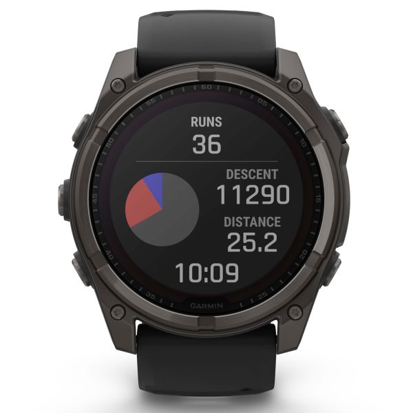 Montre Garmin Fénix 8 Sapphire Solar Edition Titane Carbon Gray DLC bracelet silicone noir 51 mm