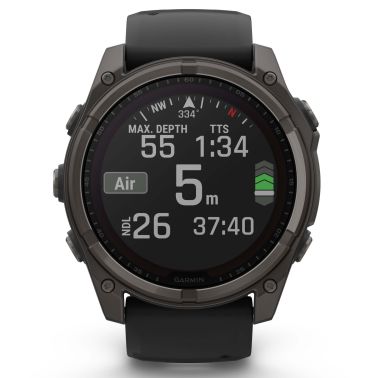 Montre Garmin Fénix 8 Sapphire Solar Edition Titane Carbon Gray DLC bracelet silicone noir 51 mm