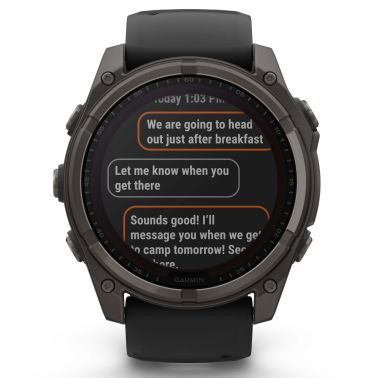 Montre Garmin Fénix 8 Sapphire Solar Edition Titane Carbon Gray DLC bracelet silicone noir 51 mm