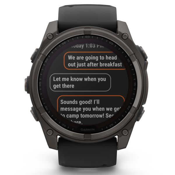 Montre Garmin Fénix 8 Sapphire Solar Edition Titane Carbon Gray DLC bracelet silicone noir 51 mm