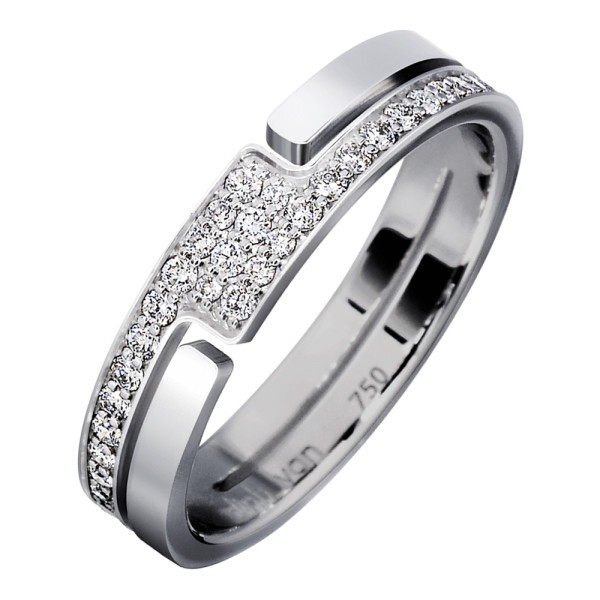 Bague Dinh Van Seventies petit modèle en or blanc et pavage diamants