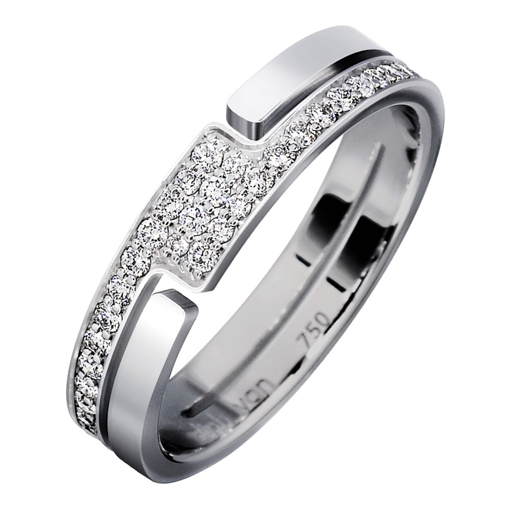 Bague Dinh Van Seventies petit modèle en or blanc et pavage diamants