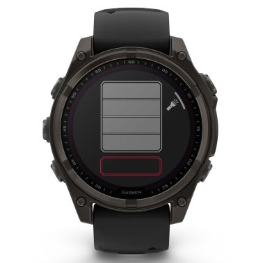 Montre Garmin Fénix 8 Sapphire Solar Edition Titane Carbon Gray DLC bracelet silicone noir 47 mm