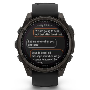 Garmin Fenix 8 Sapphire Solar Edition Titanium Carbon Gray DLC watch black silicone strap 47 mm