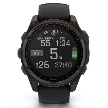 Garmin Fenix 8 Sapphire Solar Edition Titanium Carbon Gray DLC watch black silicone strap 47 mm