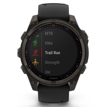 Garmin Fenix 8 Sapphire Solar Edition Titanium Carbon Gray DLC watch black silicone strap 47 mm